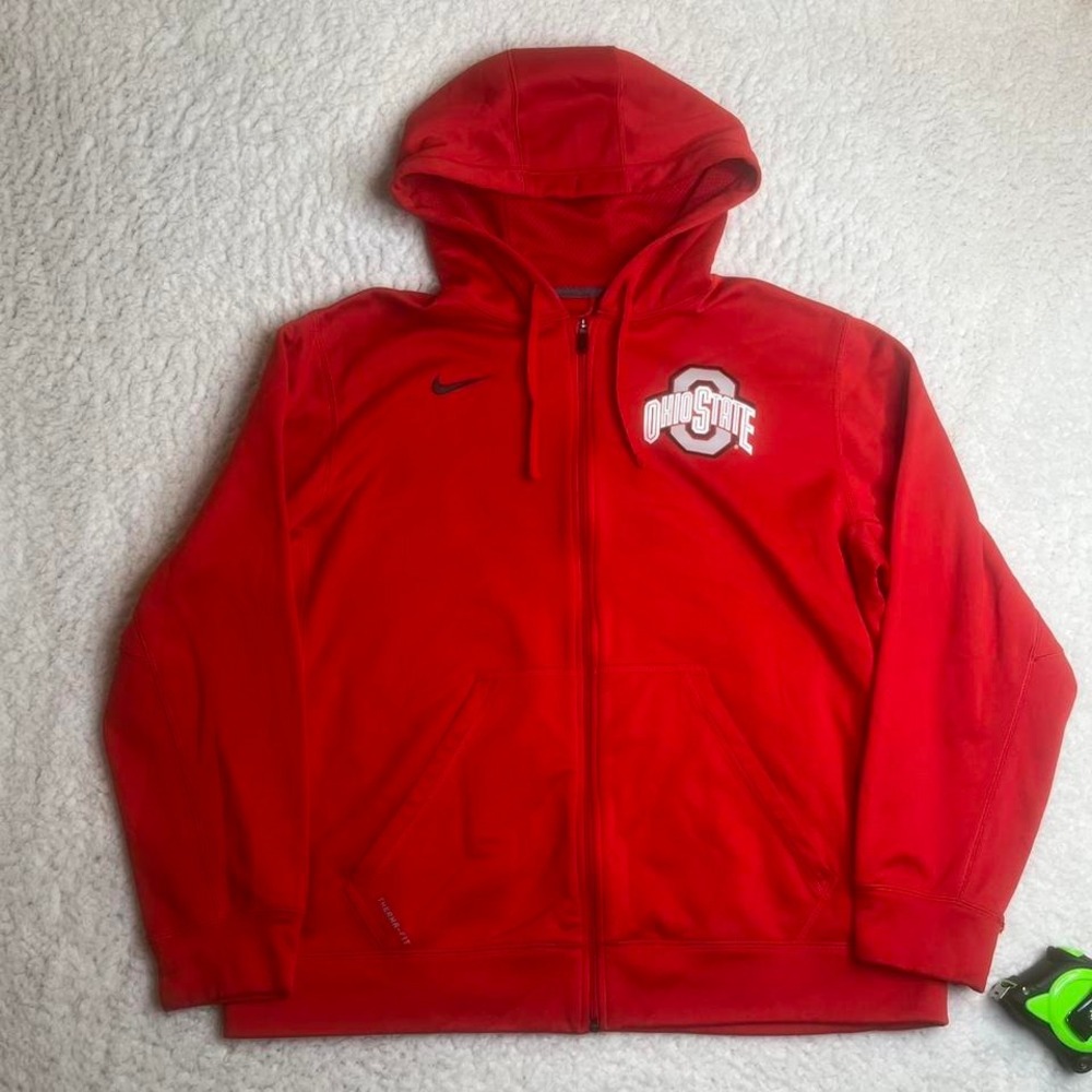 Nike therma fit Ohio state buckeyes men's red full zip hoodie fleece lined‎ xl